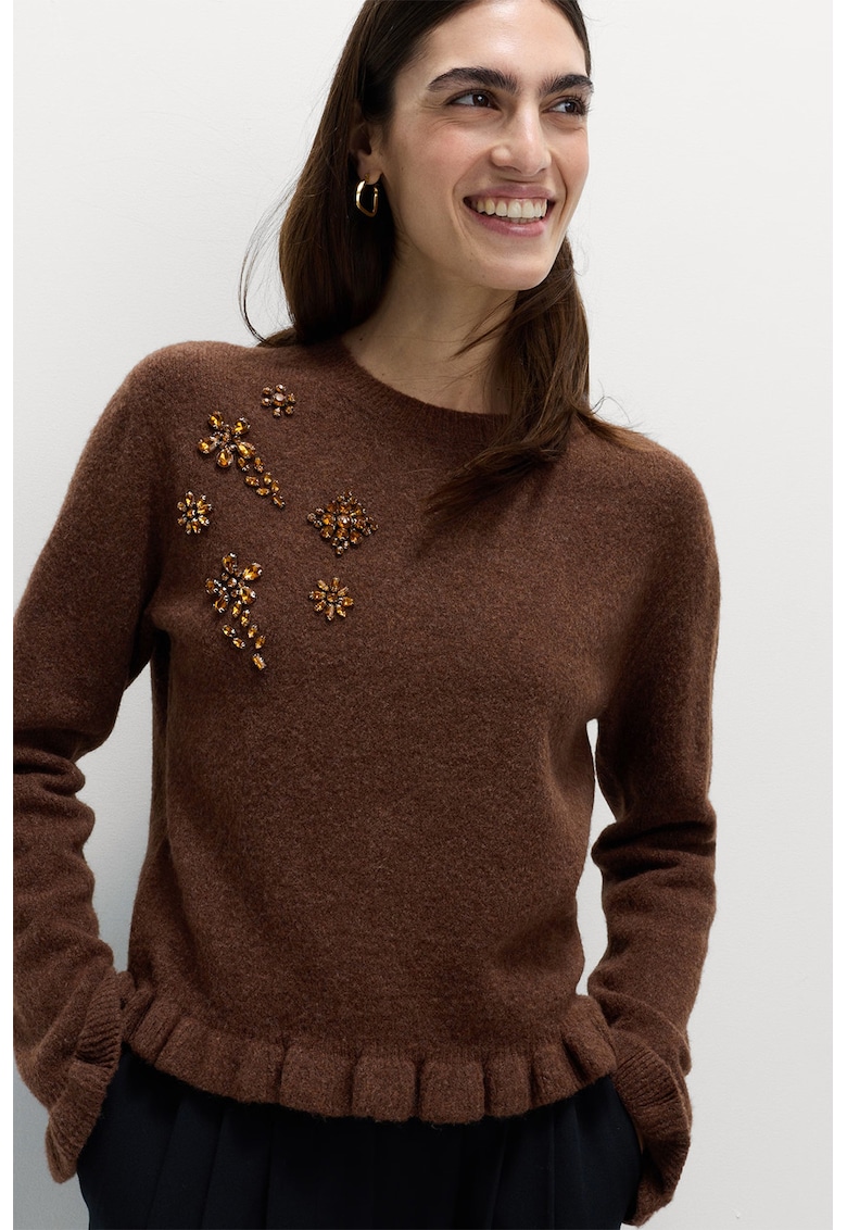 Pulover din amestec de lana cu strasuri