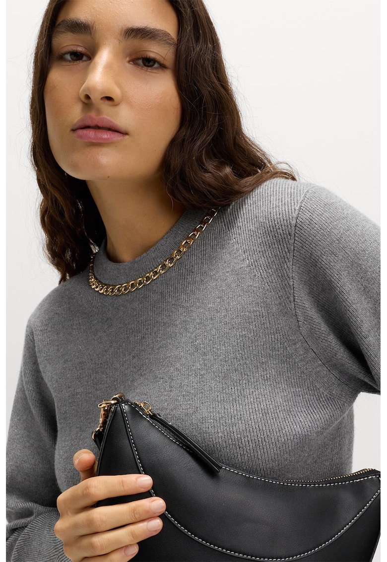 Pulover slim-fit cu detaliu din lant - Gri deschis melange