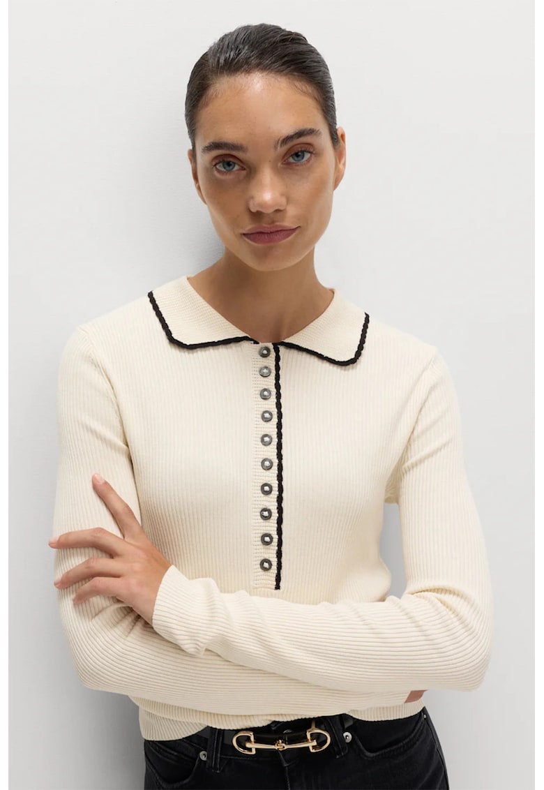 Pulover polo cu croiala slim-fit - Crem