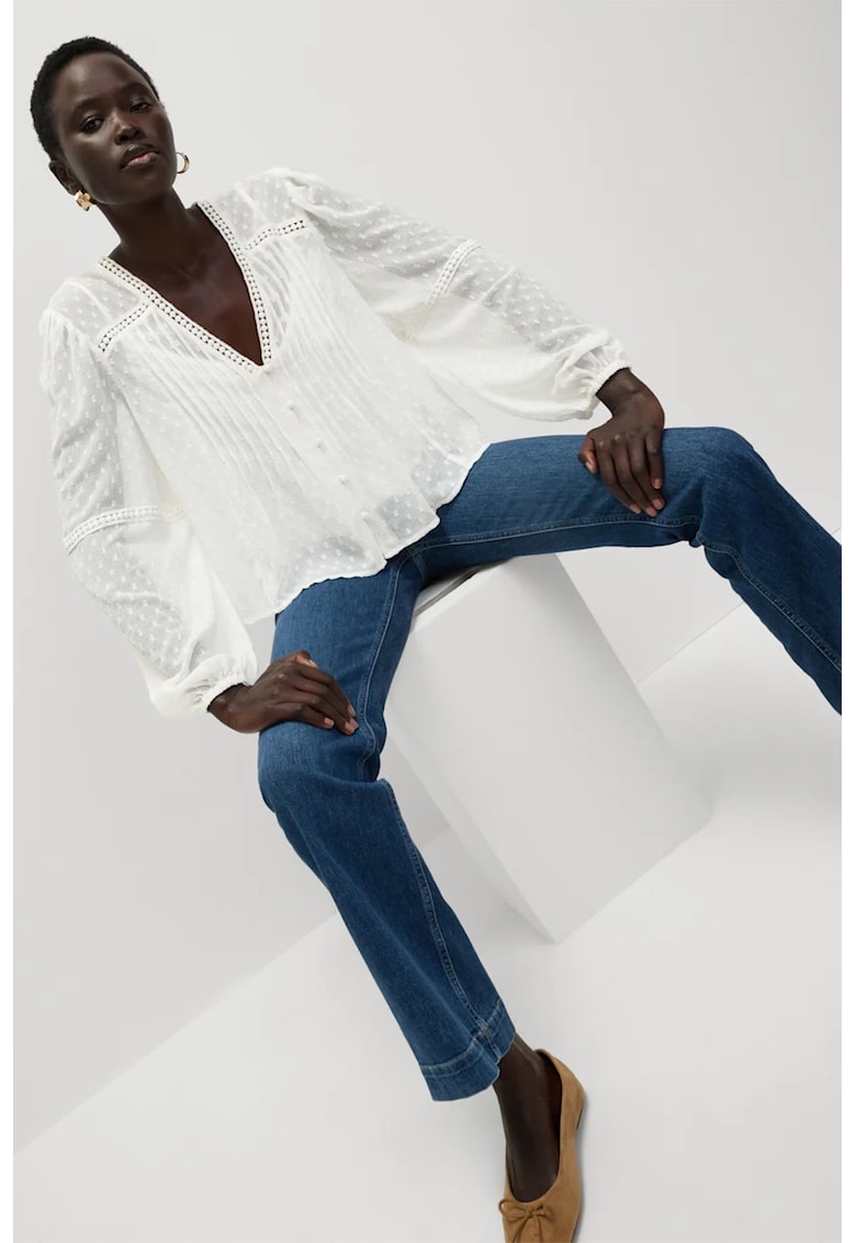 Bluza semitransparenta cu maneci bufante - Alb optic