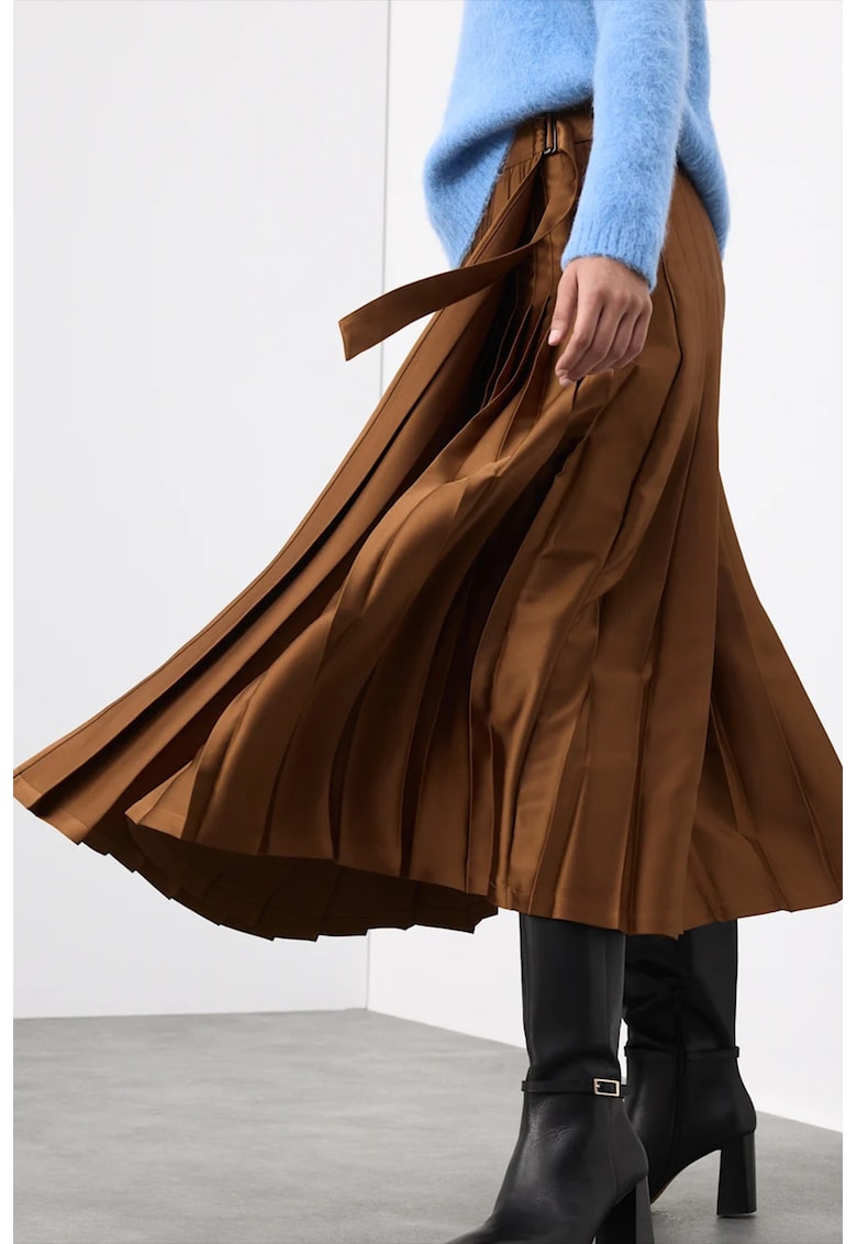 Fusta midi cu pliuri - Caramel