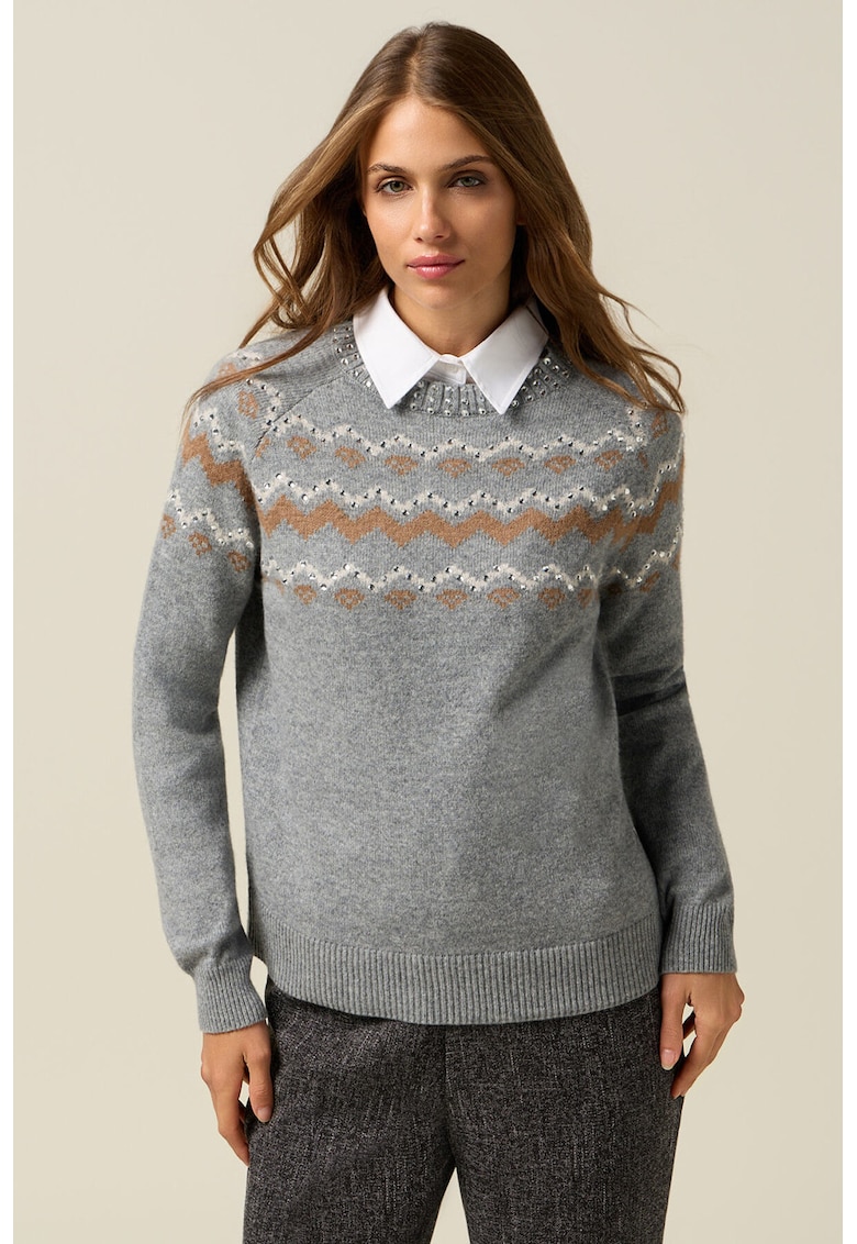 Pulover din amestec de lana cu aplicatii din strasuri