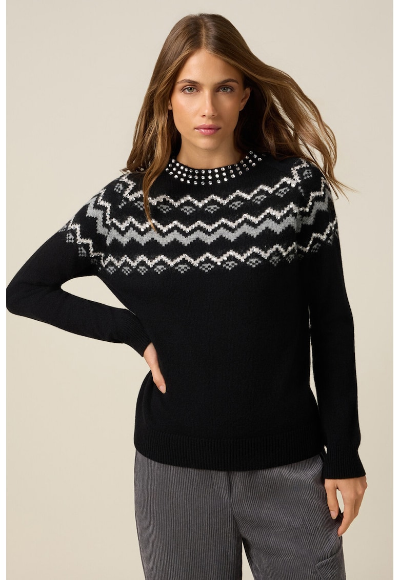 Pulover din amestec de lana cu aplicatii din strasuri