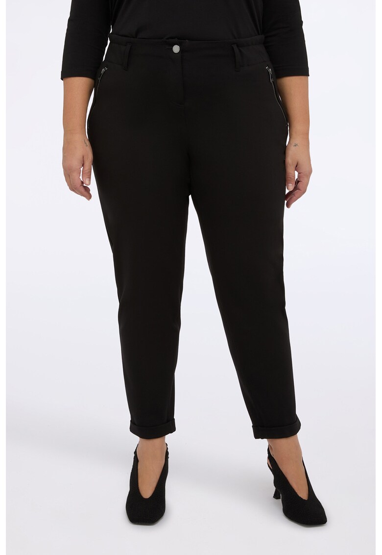 Pantaloni slim-fit cu buzunare cu fermoar - Negru