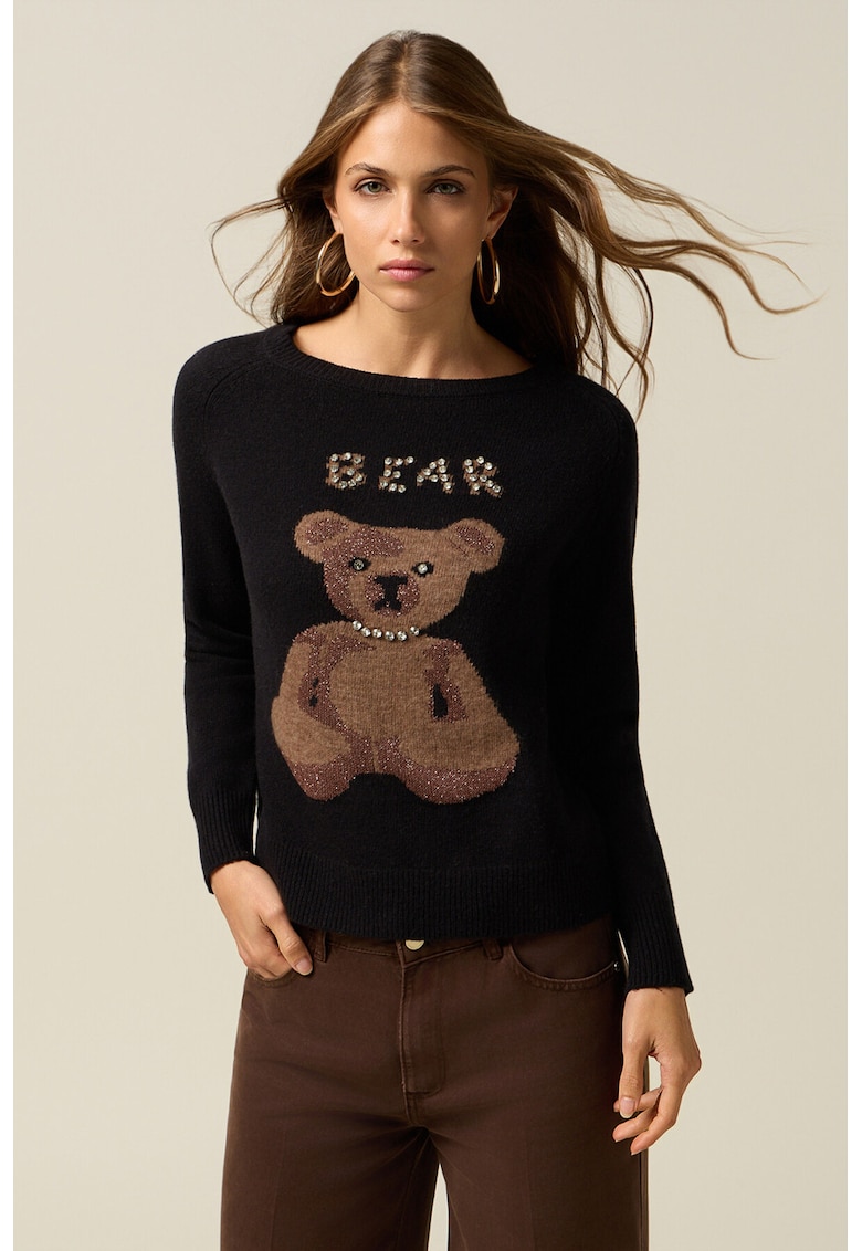 Pulover din amestec de lana cu model ursulet