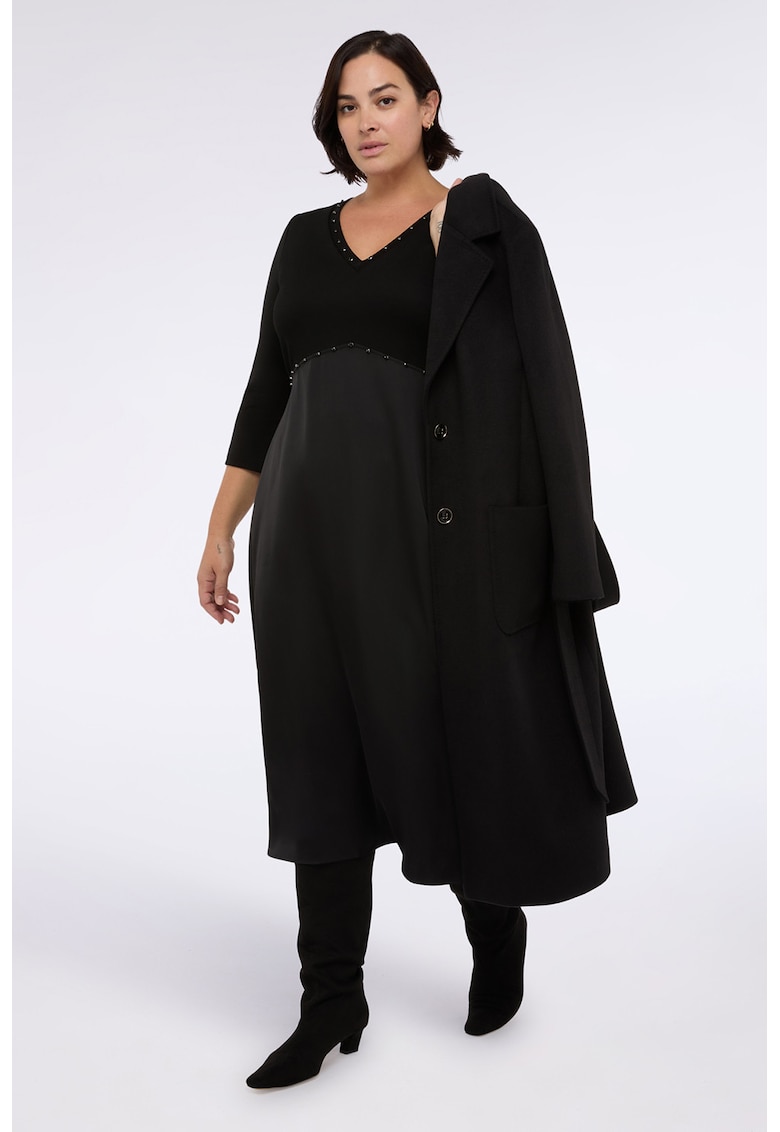 Rochie midi cu aplicatii din strasuri si decolteu in V