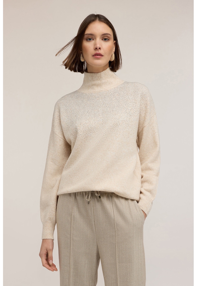 Pulover din amestec de lana cu maneci cazute si aplicatii din strasuri