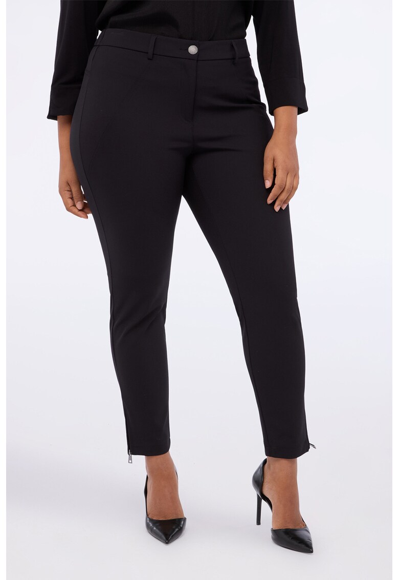 Pantaloni slim-fit cu talie elastica - Negru stins