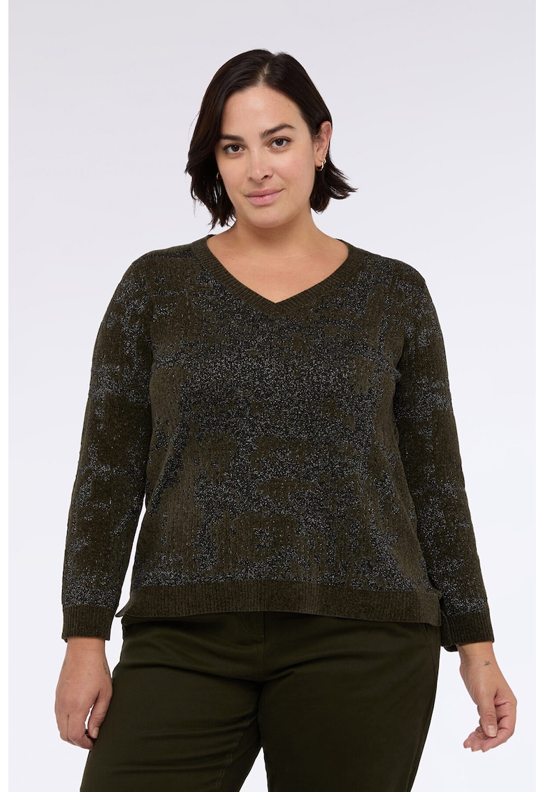 Pulover cu decolteu in V si aspect stralucitor