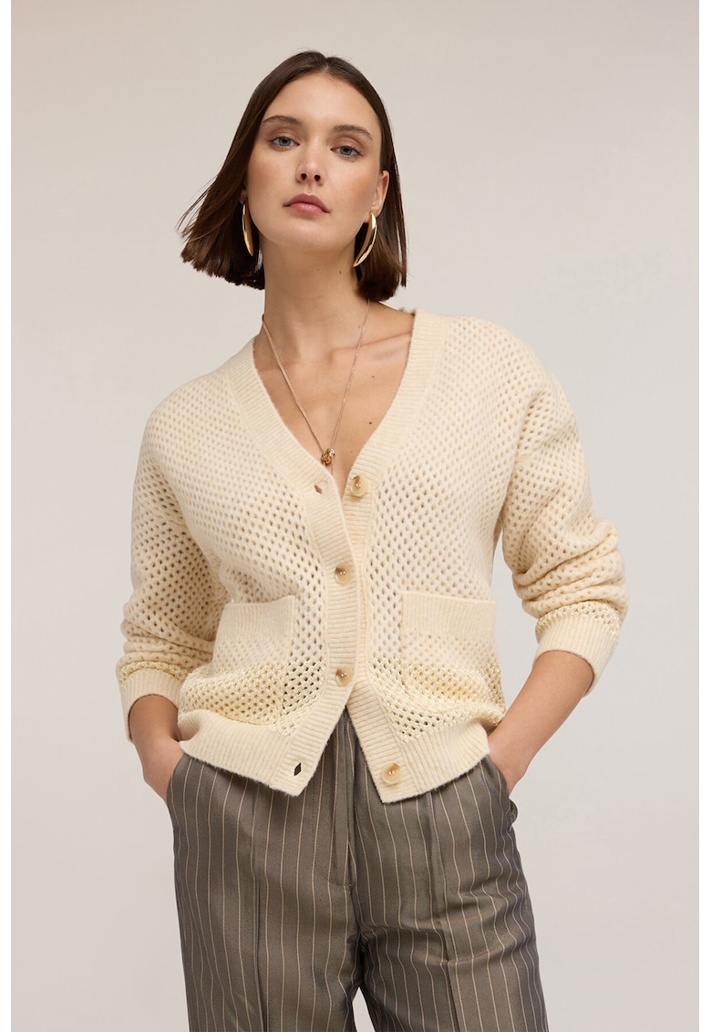Cardigan cu aspect perforat si maneci cazute