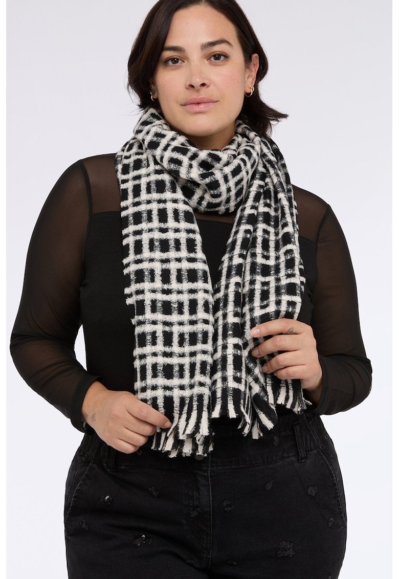 Fular cu franjuri si model in carouri - Negru/Alb murdar