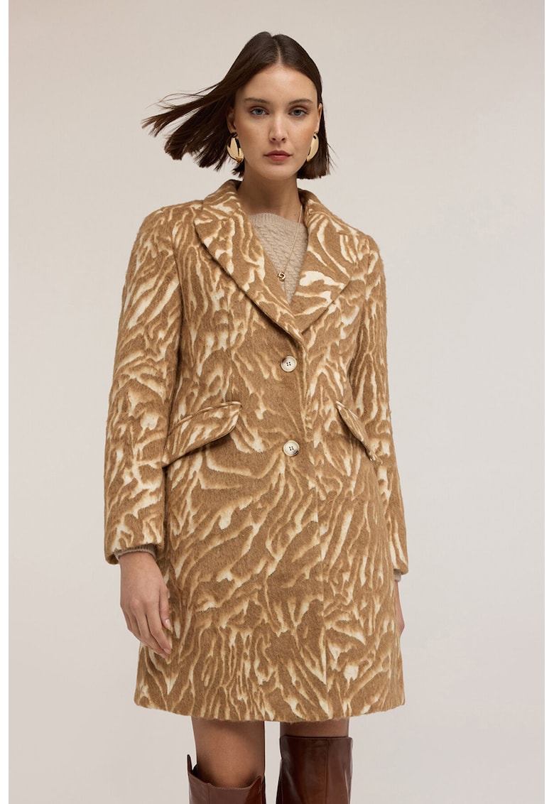 Palton din amestec de lana cu imprimeu animal print