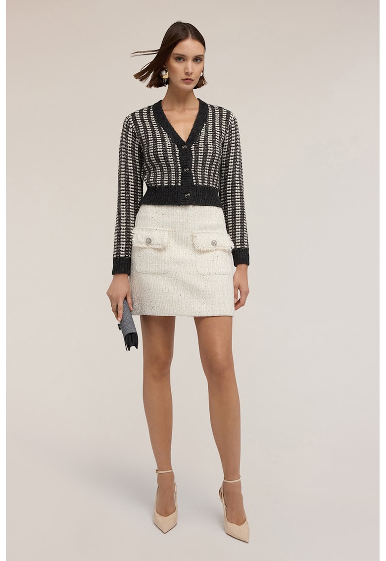 Cardigan tricotat cu nasturi - Alb/Negru stins