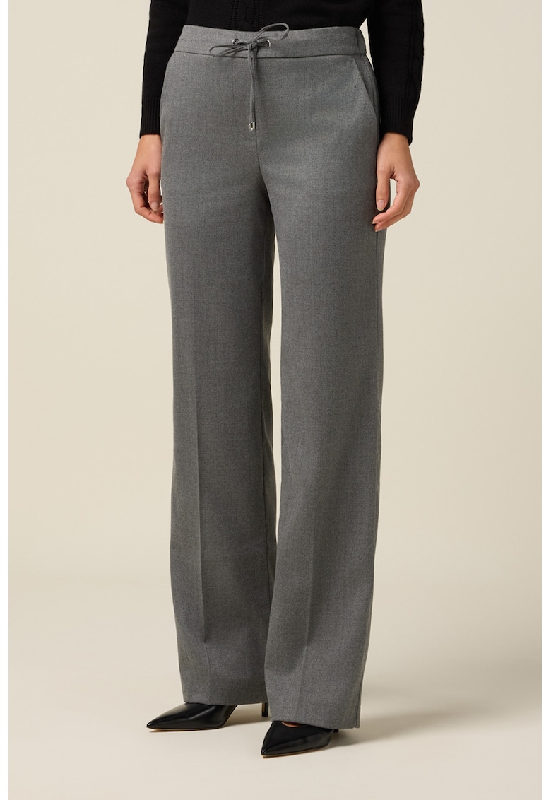 Pantaloni drepti cu detalii cu pensa si snur