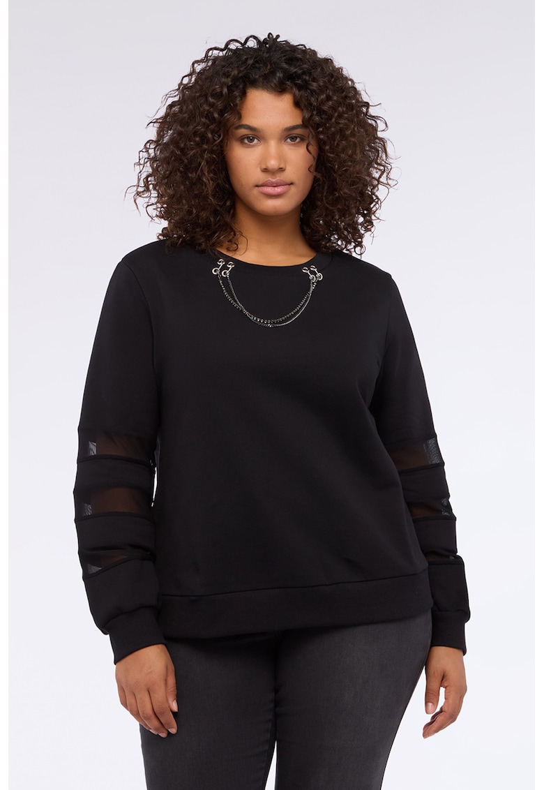 Bluza de trening cu detalii din plasa si decolteu la baza gatului