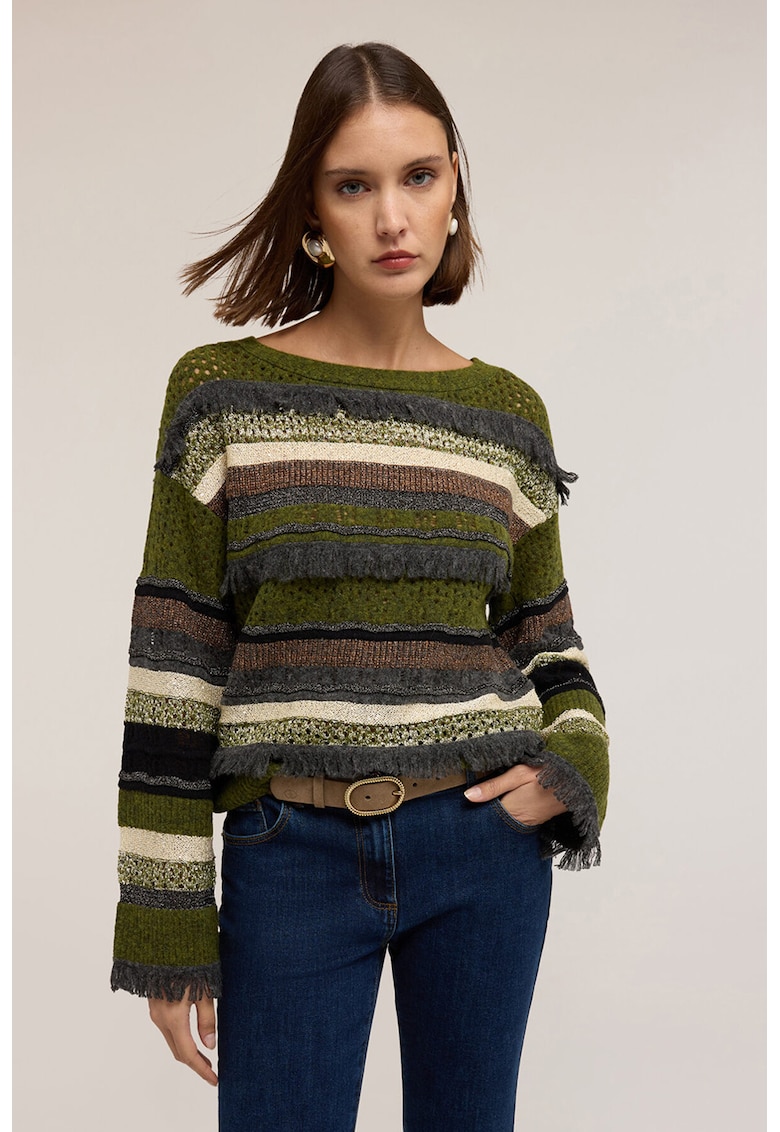 Pulover din amestec de lana cu detalii cu franjuri