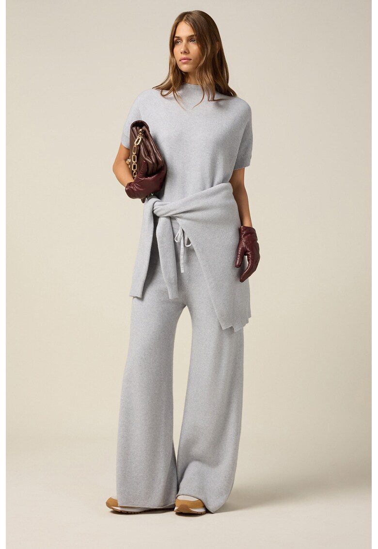 Pantaloni cu croiala ampla si snur - Gri deschis