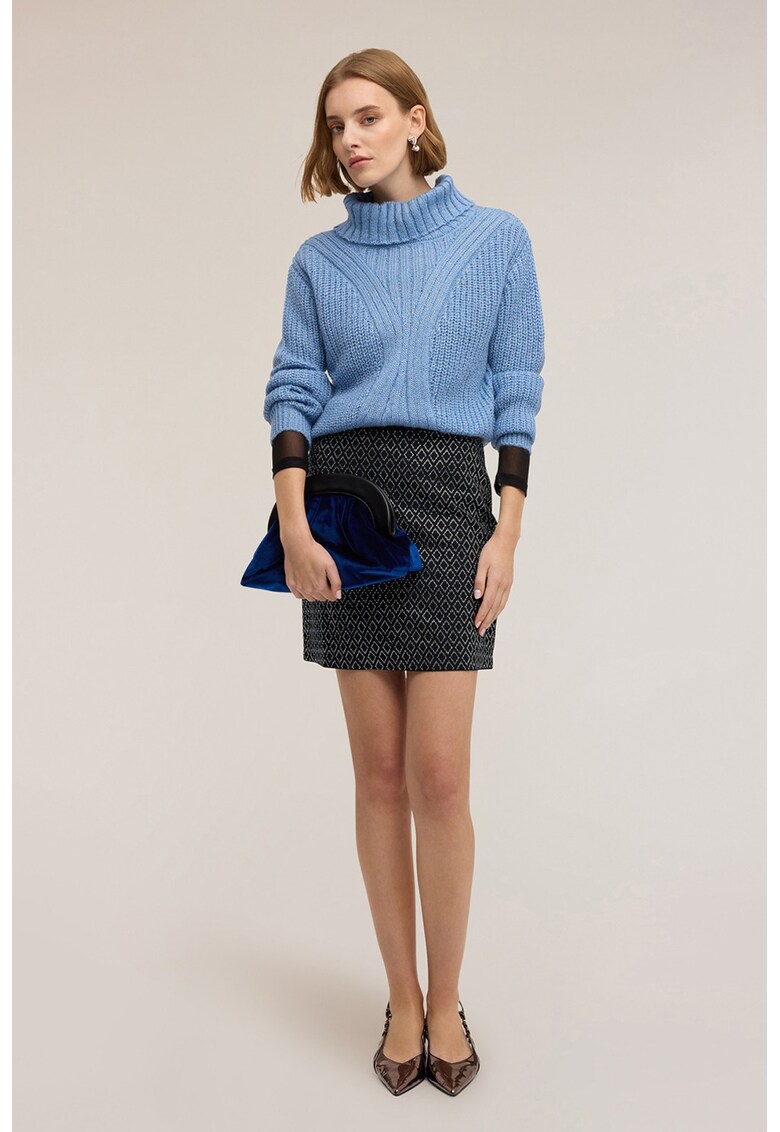 Pulover din amestec de mohair cu guler inalt - Albastru lavanda