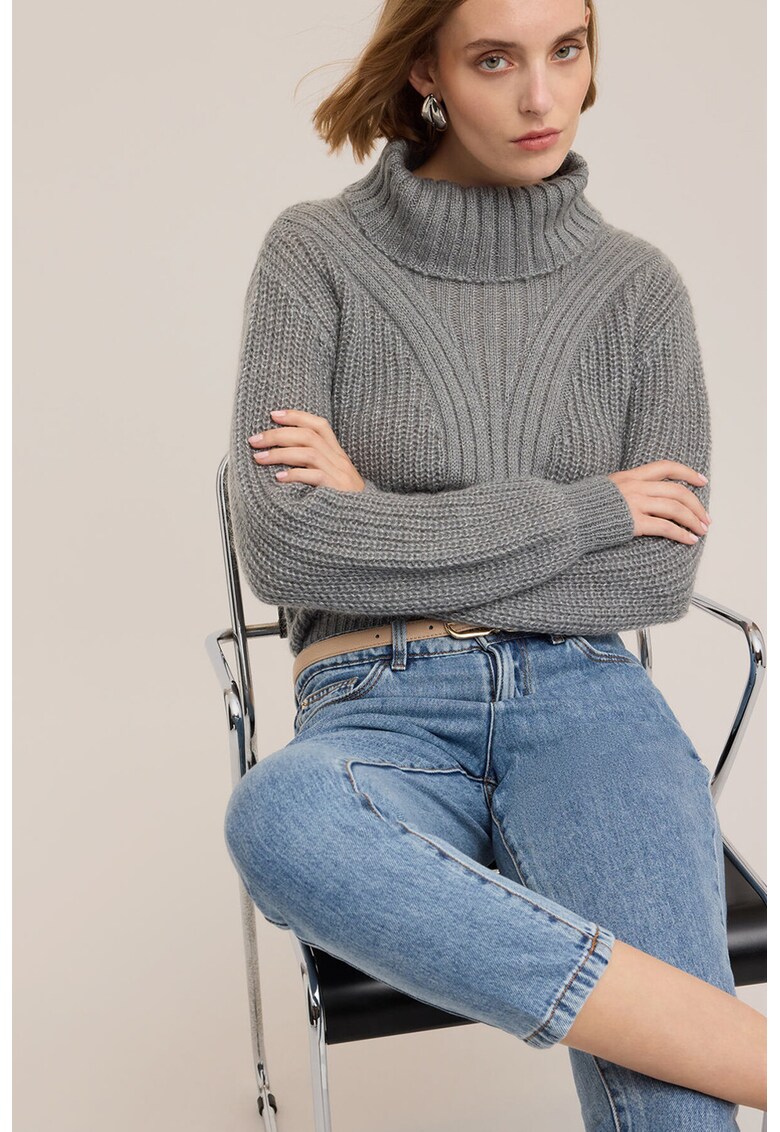 Pulover din amestec de mohair cu guler inalt - Gri