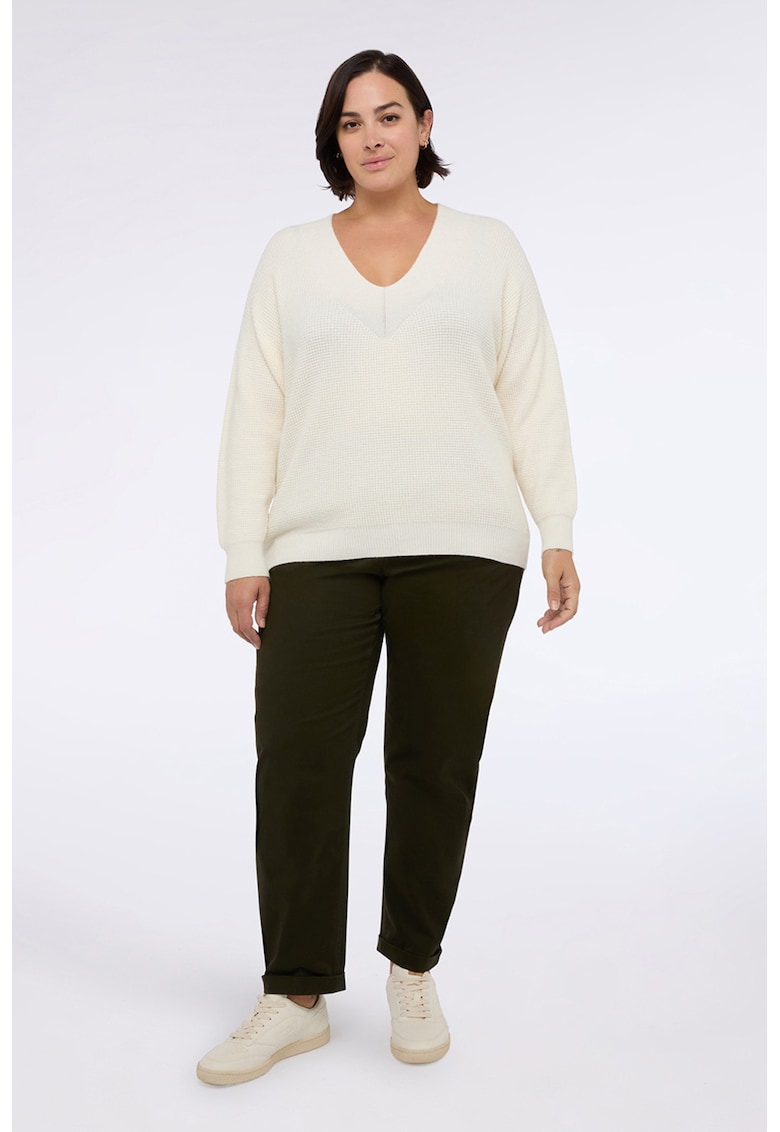 Pulover uni cu decolteu in V - Crem