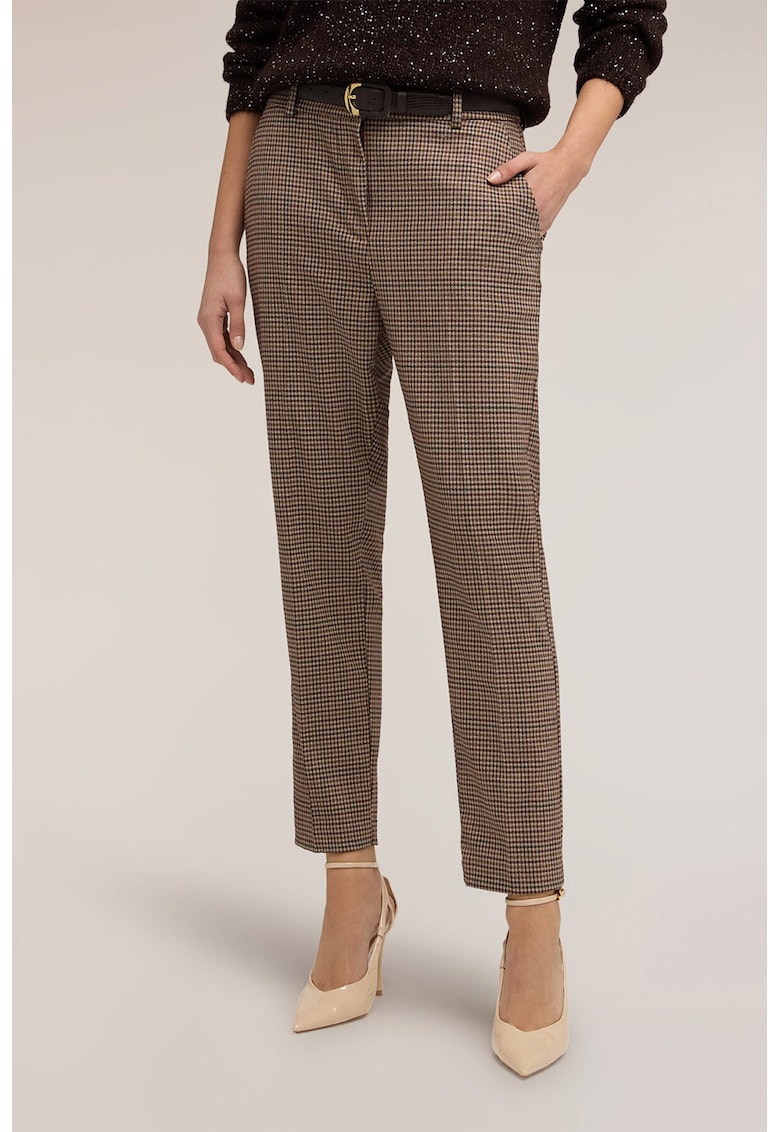 Pantaloni conici cu model houndstooth - Maro/Maro camel