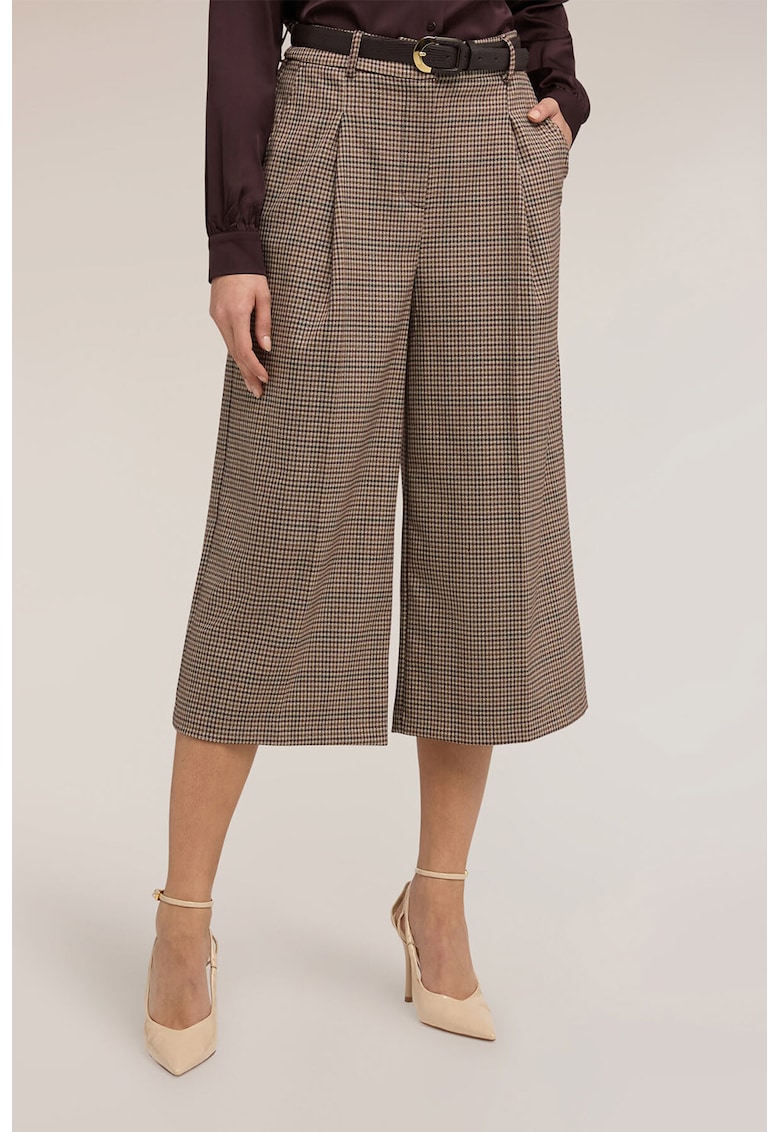 Pantaloni evazati cu model houndstooth - Maro/Maro camel