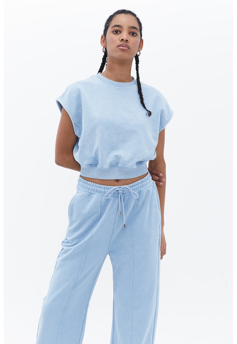 Bluza de trening crop cu maneci scurte - Albastru deschis