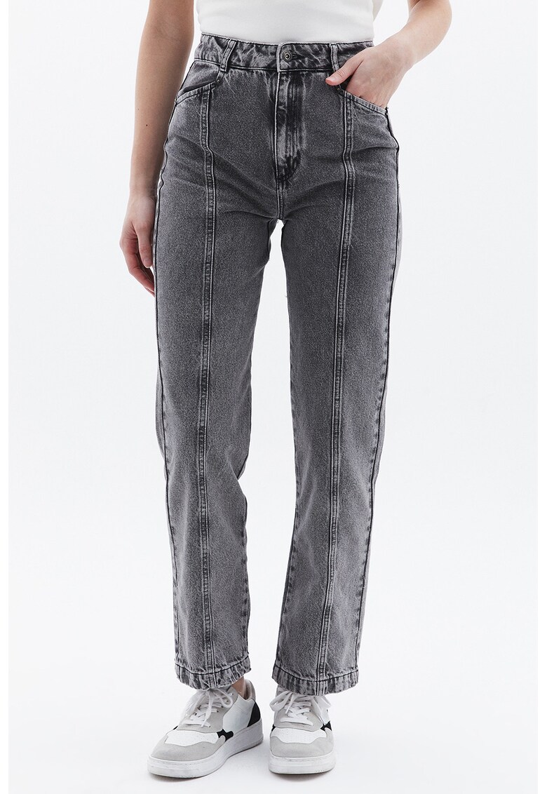 Blugi cu croiala dreapta si cusaturi in relief - Gri melange