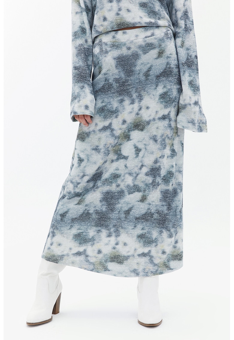 Fusta lunga cu talie medie - Alb/Albastru prafuit