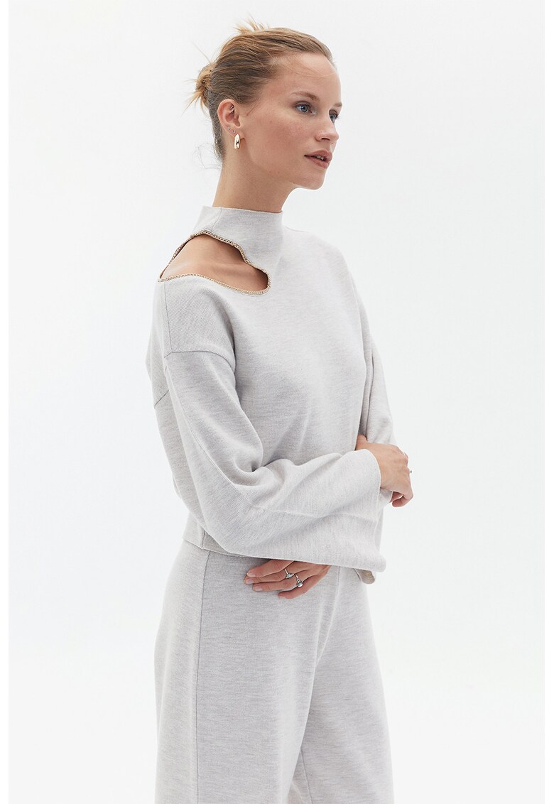 Pulover lejer cu decupaj - Gri deschis melange