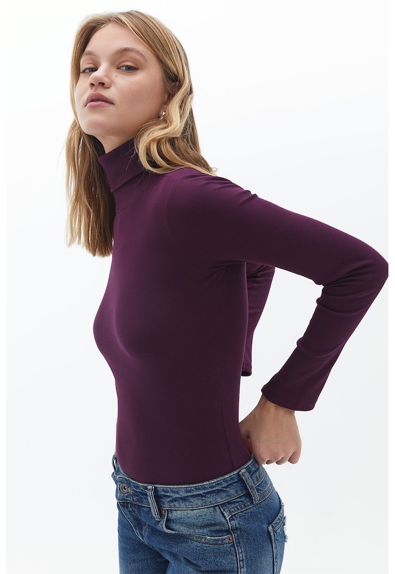 Bluza din amestec de bumbac cu guler inalt