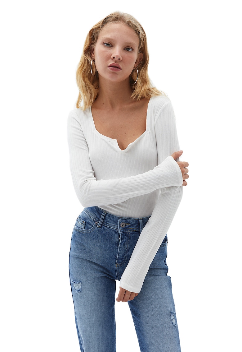 Bluza slim fit cu striatii - Alb optic