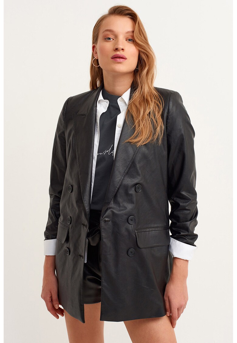 Sacou uni cu doua randuri de nasturi - Negru