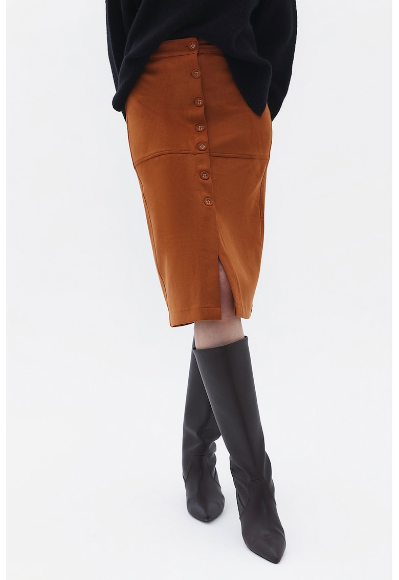 Fusta midi cu nasturi si slit frontal