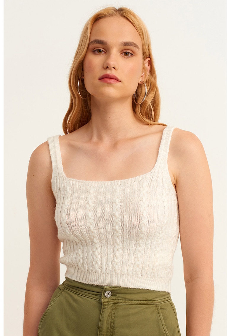 Top crop tricotat cu maneci detasabile