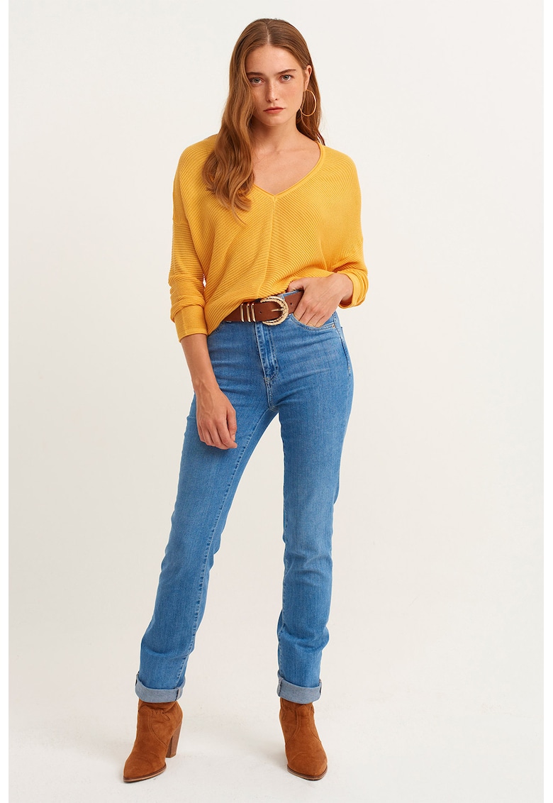 Pulover lungi cu decolteu in V