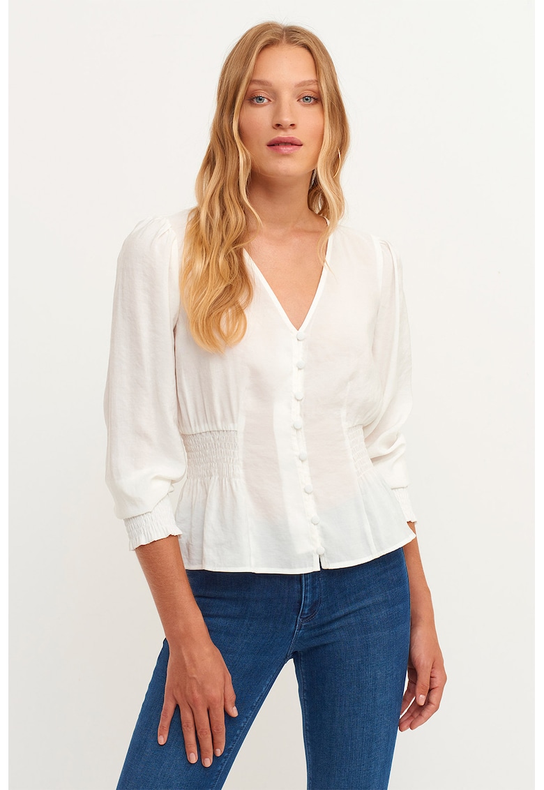 Bluza din amestec de modal cu decolteu in V si talie elastica