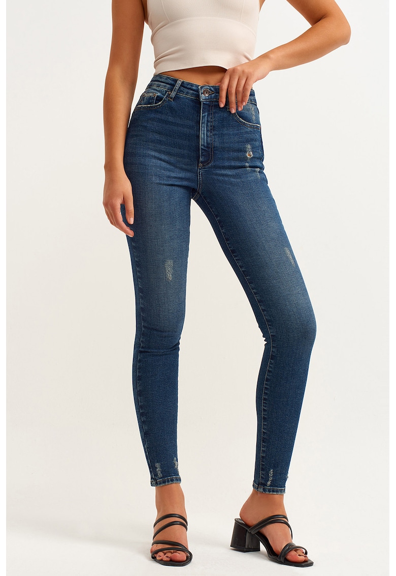 Blugi crop skinny cu talie inalta