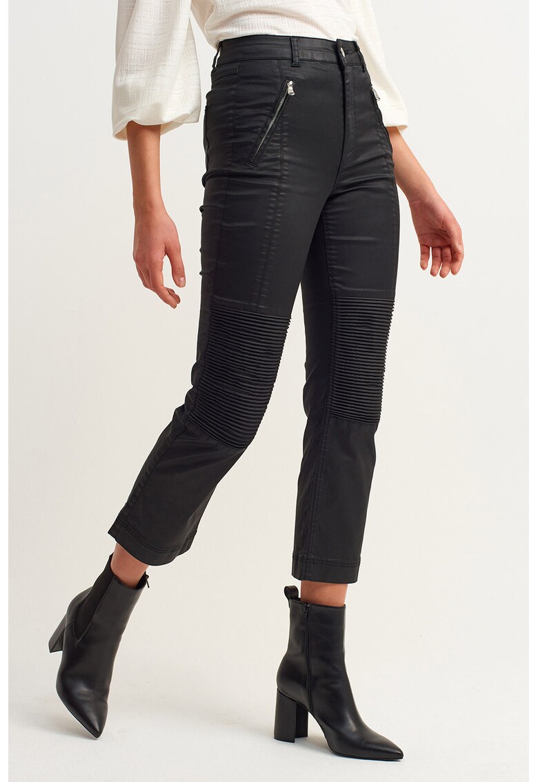 Pantaloni crop cu talie inalta - Negru stins