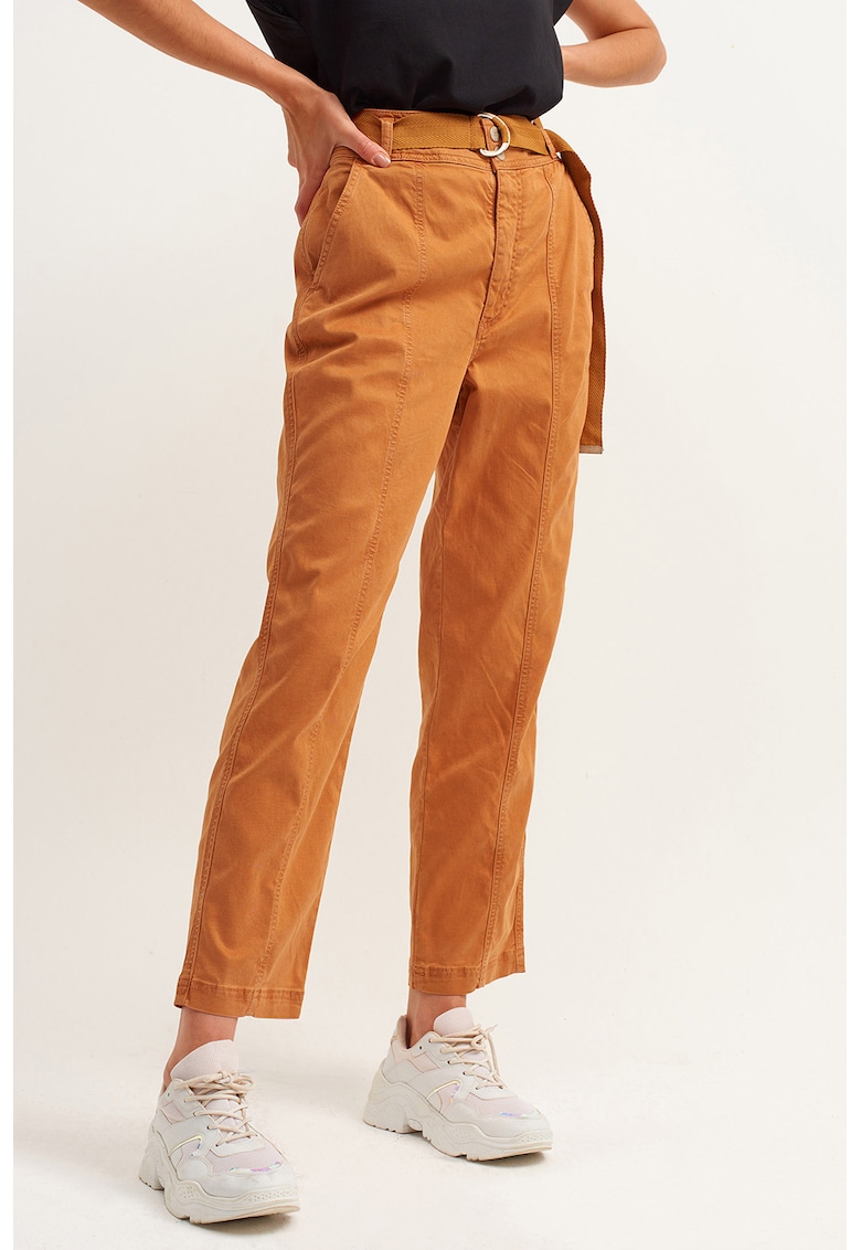 Pantaloni din amestec de lyocell cu curea - Portocaliu mandarina