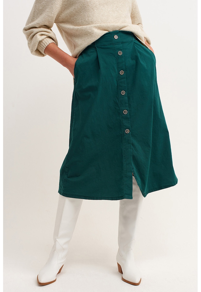 Fusta midi cu nasturi - Verde aquamarin