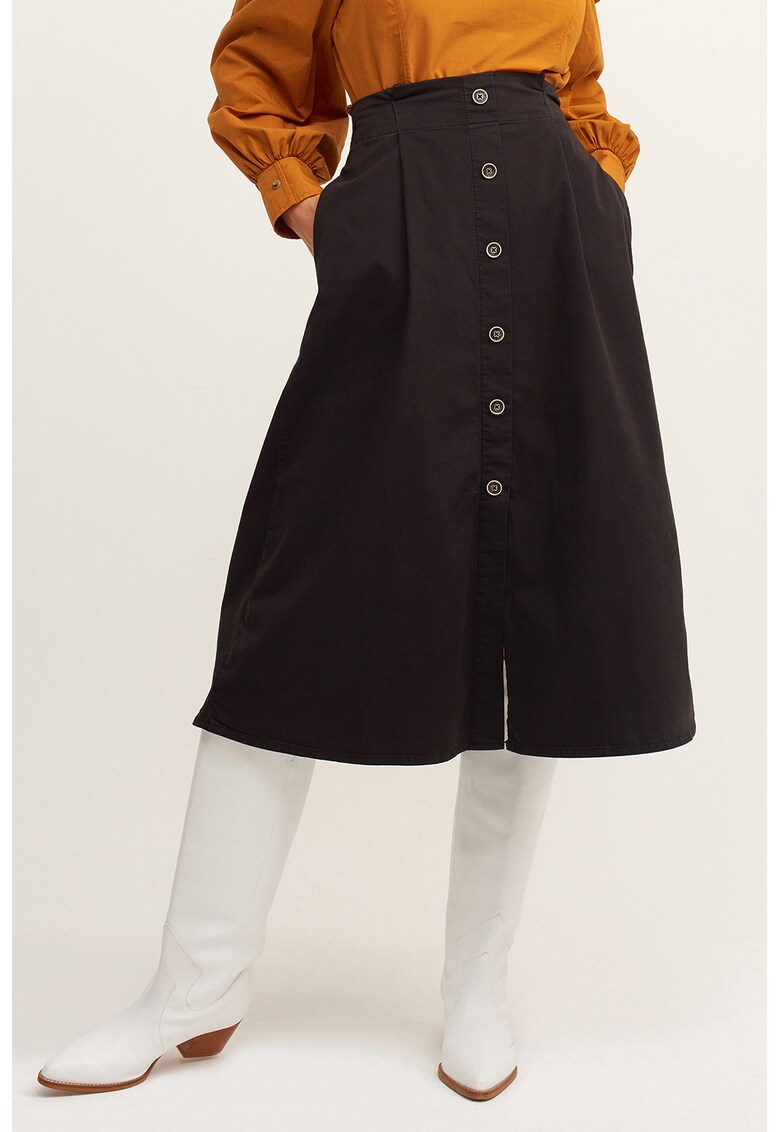Fusta midi cu nasturi - Maro inchis