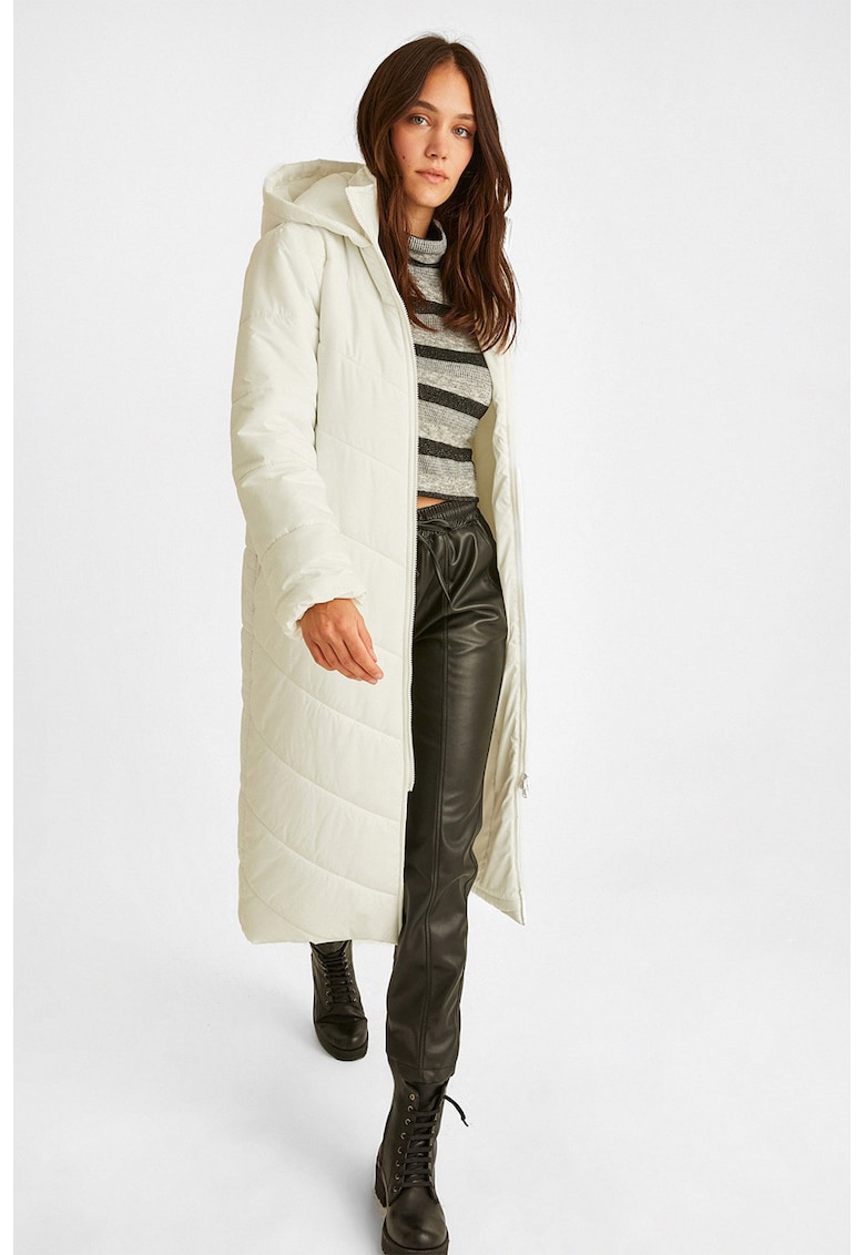 Geaca cu vatelina - fermoar si gluga - Alb murdar