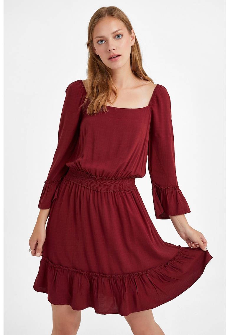 Rochie midi cu croiala in A si maneci trei sferturi