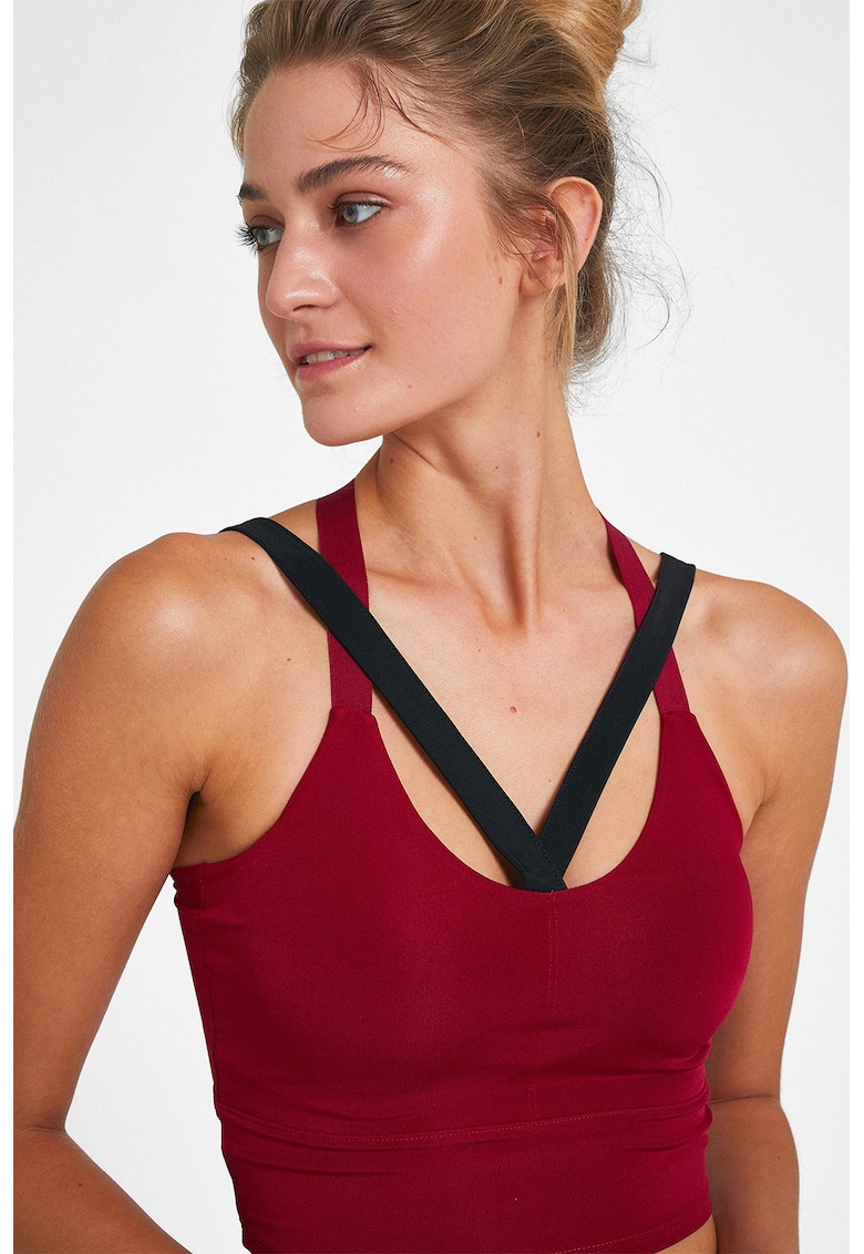 Top crop slim fit cu benzi contrastante