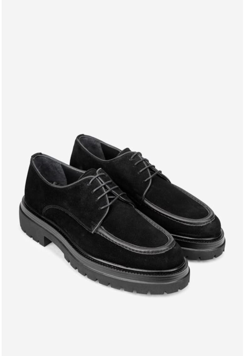 Pantofi barbati realizati din piele nabuc neagra