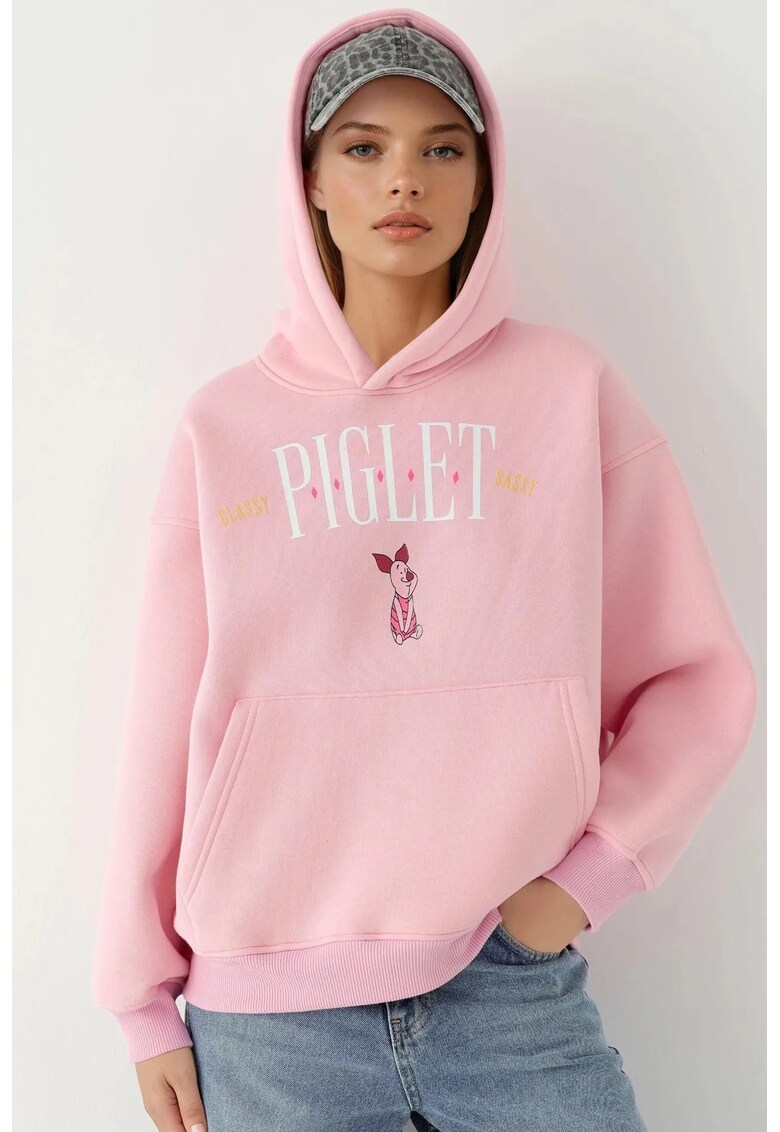 Hanorac dama - supradimensionat - imprimeu - roz aprins - textil