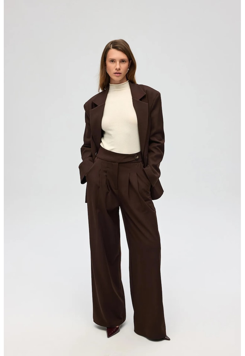 Pantaloni dama - Solvei Belt Detailed Pants - maro cafea - textil