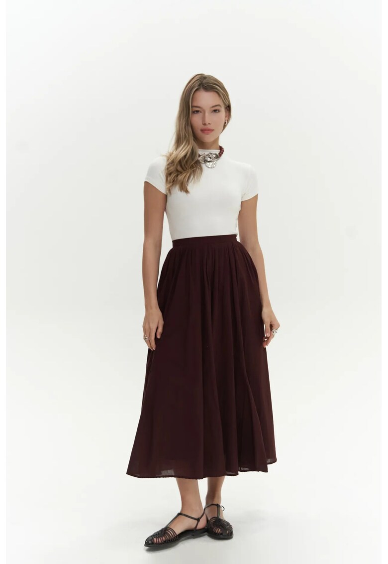 Fusta fusta plisata - rosu burgund - textil