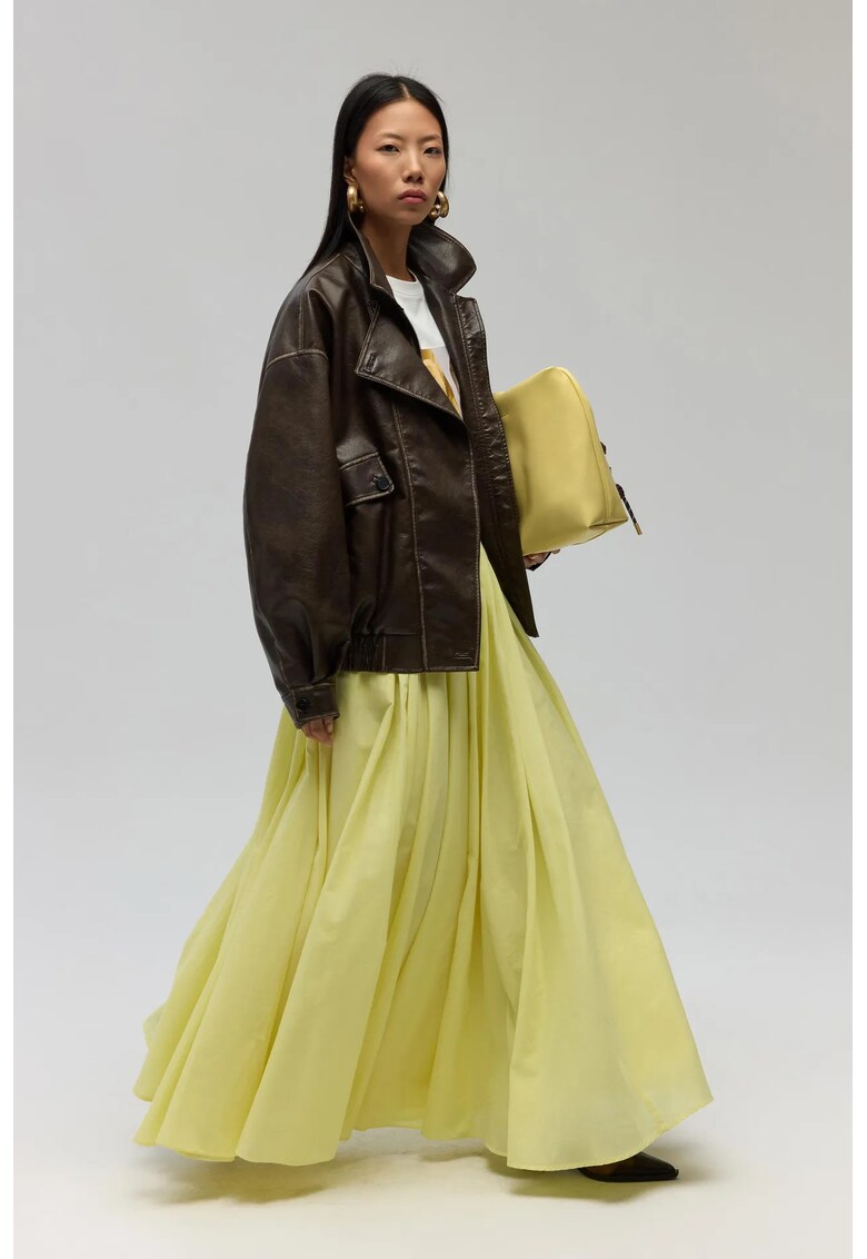 Fusta Fusta Maxi Plisata Faylinn - Galben chihlimbar - textil